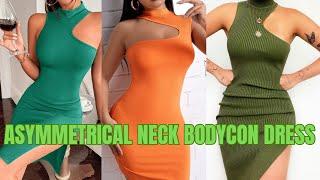 DIY BODYCON DRESS TUTORIAL/ how to sew a n Asymmetrical neck bodycon dress