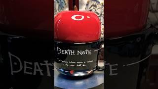 Death Note Coffee Mug with apple top.   Quote from book on one side and image of Ryuk on other