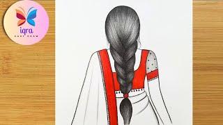 How to Draw A Girl With Beautiful Braid Hair And Saree || Pencil Sketch Drawing For Beginners || Art