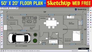 How to Draw a 50' by 20' Floor Plan in SketchUp Web for FREE