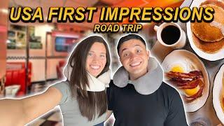 Brits Try AMERICAN FOOD for the FIRST TIME  USA Road Trip