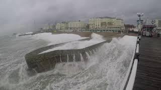 Very high tide and stormy waves today in Brighton uk