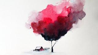Abstract painting with watercolor. Red watercolor painting
