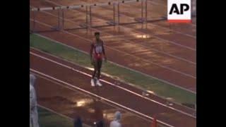 Carl king Lewis wins the long jump competition at the TOKY0 with a score of 8.28m. wind +0.3 .1985.