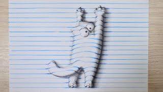 How to draw Simon's cat 3D drawing on lined paper