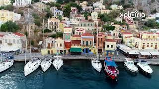 Symi harbour, Symi Simi Island, Greece 2018.09 aerial video