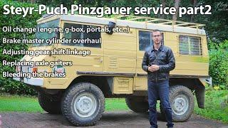 Pinzgauer 710K brake overhaul, shifter linkage, axle gaiters...