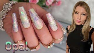 Beautiful opal stone gel nails   Encapsulated glitter gel nails for beginners.