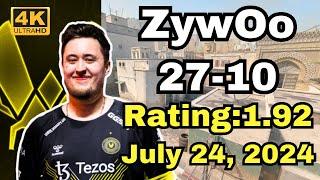 【4K】ZywOo(27-10) (Dust2) | FACEIT Ranked | July 24, 2024 #cs2 #pov