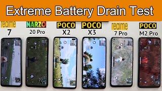 Poco X3 vs Realme 7 Pro vs Narzo 20 Pro vs Poco X2 vs Realme 7 vs Poco M2 Pro 100% To 0% Drain Test!