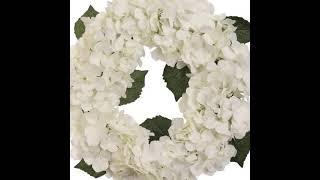 Hydrangea Wreath 12 Artificial Flowers 18” Silk Spring Wreath for Front Door with Foliage Grapevine