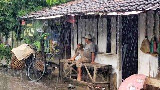 Heavy rain and strong winds continue in March || Rain in Indonesian village || Rain videos