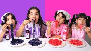 تحدي الوردي 🩷 ضد البنفسجي ! أكل يوم كامل full day Pink vs Purple