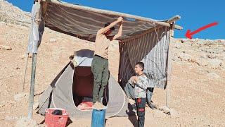 Operator's help: making a tent by Amir and Farzad and their happiness