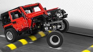 Cars vs MASSIVE Speed Bumps. JEEP Wrangler Lego technic on a treadmill