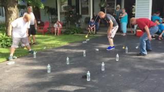 Water bottles, stockings, tennis balls games round 1