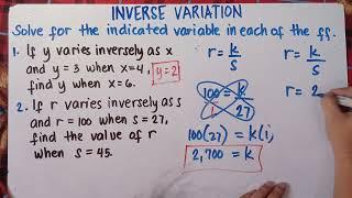 Inverse Variation | Solve for the indicated variable | Explain in Detailed |