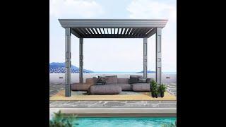 custom-made motorized aluminum rotating louvers pergola with LED lighting  and side screens