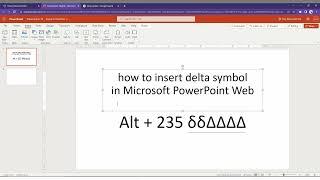 how to insert delta symbol in Microsoft PowerPoint Web