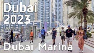 Dubai Marina Walk Summer Day Walking Tour 4K  | United Arab Emirates 