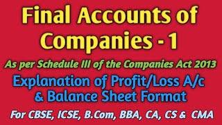 Final Accounts of Companies-1 Intro. to format of Balance sheet for B.com, M.com, CA, CMA, CS, CWA,