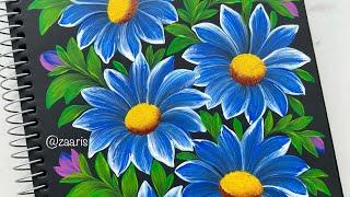  Calming Happy Blue Flowers Onestroke painting with acrylic paints 🩵