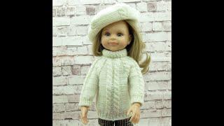 White sweater with a beret for Paola Reina doll 13 inches. Sample of handmade doll clothes.