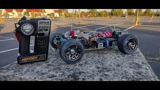 Vintage RC - electric conversion of 1/8 scale chassis - Top speed, bit of crash and onboard too