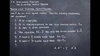 The Invertible Matrix Theorem