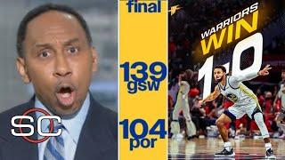 "Steph Curry is HIM!" - Stephen A. reacts to Warriors DESTROY Trail Blazers 139-104 in season opener