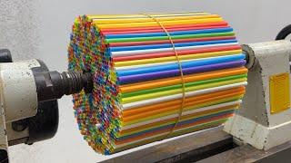 Amazing Woodturning Crazy - A Idea Crafted Perfectly From Those Colored Plastic Straws On Wood Lathe