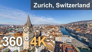 Zurich, Switzerland. Aerial 360 video in 4K. Virtual travel