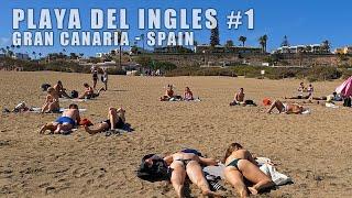 WALKING TOUR PLAYA DEL INGLES 4K, Gran Canaria, Spain ▶ Along the beautiful Beach in the South