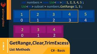 C# Tutorial - Basic - 097 - List Methods - GetRange(),Clear(),TrimExcess()