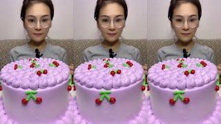 ASMR  | Eating Most Delicious Creamy Cake  | ( soft chewy sounds ) 크림 케이크 먹방  MUKBANG Satisfying