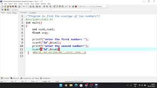 write a program in C to find the average of two numbers