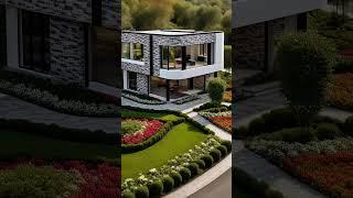 Colorful Modern White + Black + Gray bricks box duplex house design with beautiful lawn #shorts