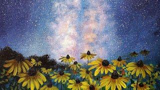 Starry Night Sky Flower Meadow Acrylic Painting LIVE Tutorial