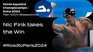  Nic Fink takes the Win | 100m Breaststroke | World Aquatics Championships - Doha 2024