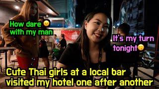 Cute Thai girls at a local bar visited my hotel one after another, Two close friends became enemies