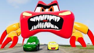 Crazy Escape From The Giant Pixar Spider Monster Cars Truck Head Eater VS McQueen Beamng Drive #305