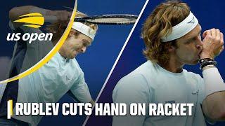 Andrey Rublev cuts his hand taking out frustration on racket | 2024 US Open