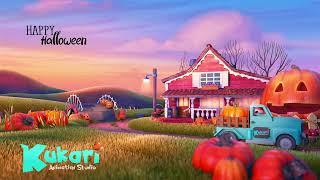 Animated Relaxing Loop with music for kids / Animation to Calm / Autum Farm Happy Halloween / 3d cgi