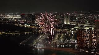 Waikiki at Night with Fireworks (Drone Footage)