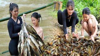 A single girl who catches stream fish does everything to earn money to support her two orphans