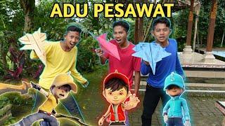 ADU PESAWAT KERTAS 1 WARNA BERTEMA BOBOIBOY! | Mikael Family