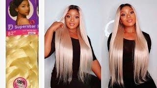 WOW 613 Blonde Synthetic Bone Straight Wig W/ Dark Root| Using Braiding Hair Extension