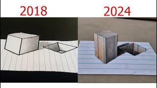 My 2018 and 2024 3D drawing on paper (When you give up, you lose.)