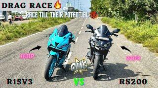 Bajaj Rs200 Bs6  vs Yamaha R15v3 Bs6 - Drag Race/Race Till Their Potential/Close Calls/Result!?️