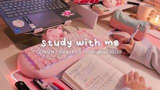 2-HOUR STUDY WITH ME // relaxing piano music & rain sounds // pomodoro 50/10 // jawonee